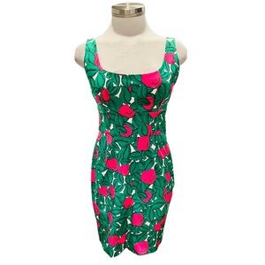 Diane Von Furstenberg Sleeveless Pink & Green Floral Dress Size 6